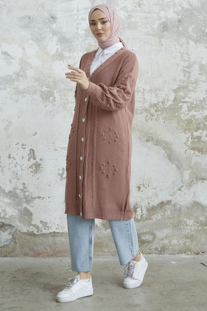 MDS Women Lomira Stone Button Detailed Knit Cardigan - Rose Pink - Mechelen-aan-de-Maas