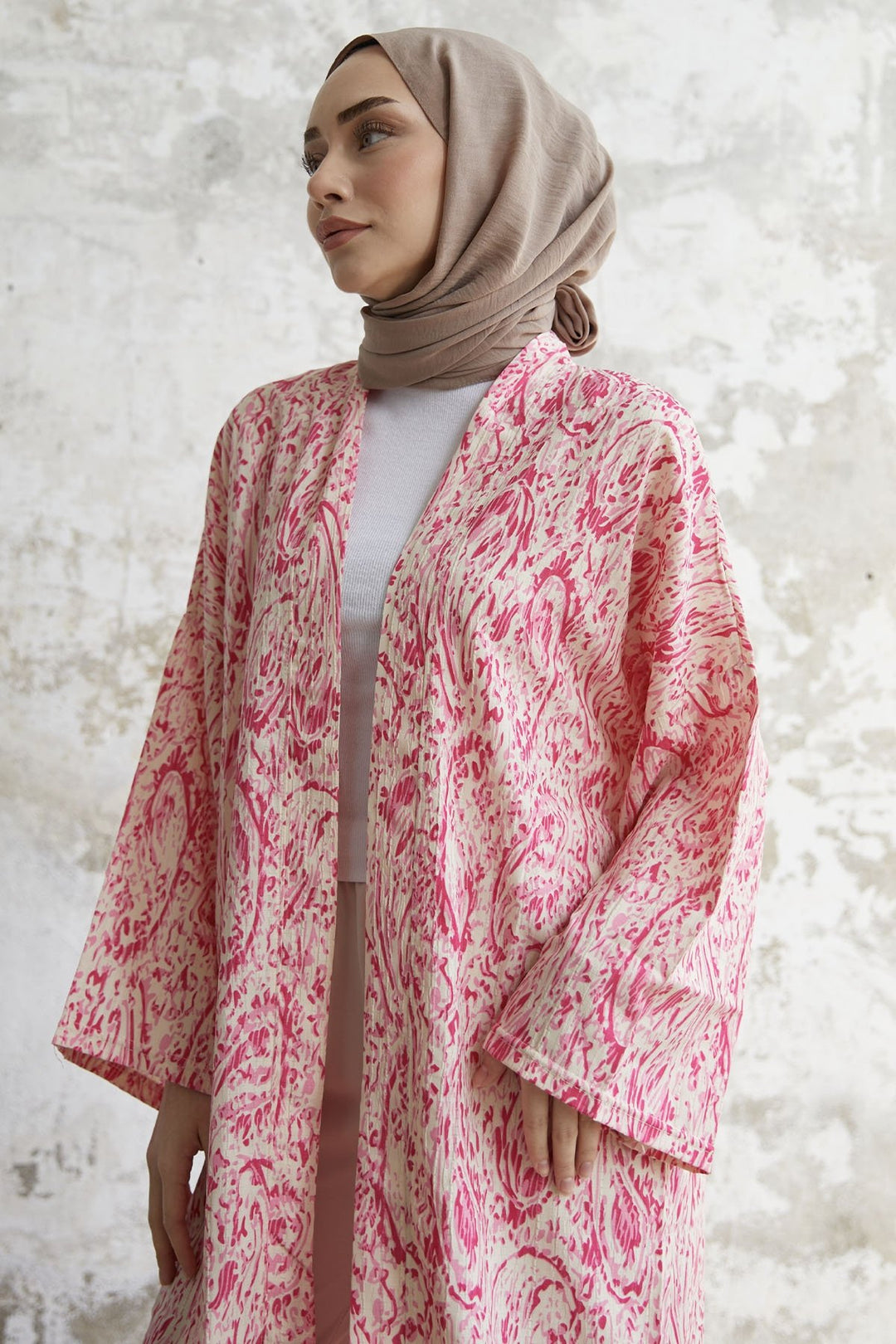 MDS Women Spiral Patterned Long Kimono - Pink - Delft