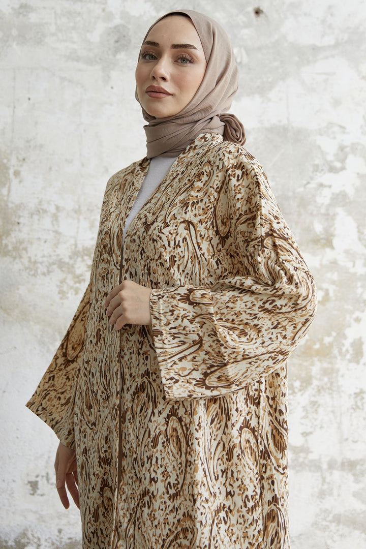 MDS Women Spiral Patterned Long Kimono - Brown - Delicias