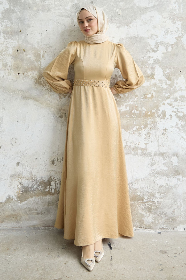 MDS Women Stone Belted Glitter Satin Dress - Yellow - Alenquer