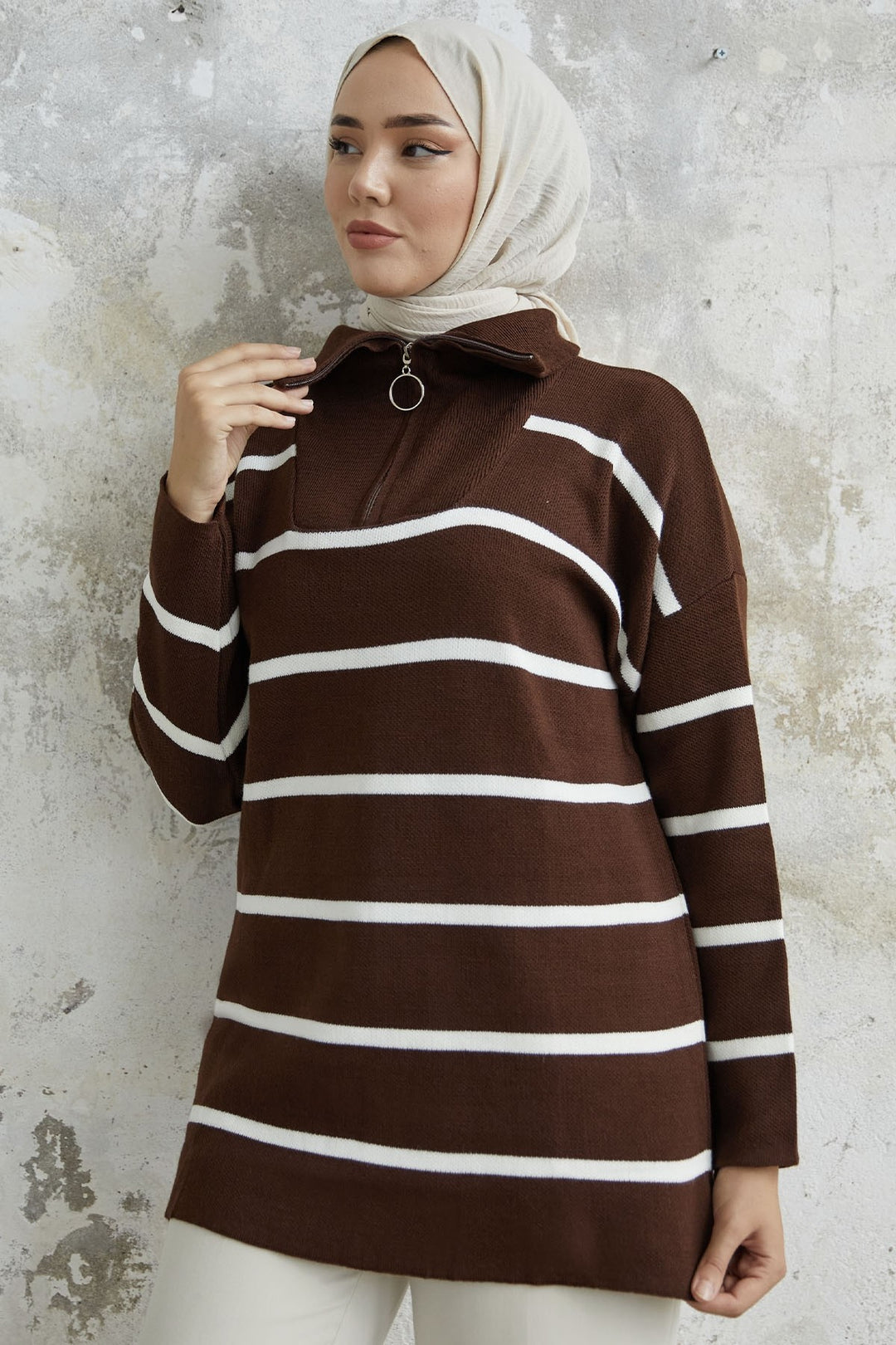 MDS Women Maroya Striped Knit Sweater - Bitter Brown - Peterborough