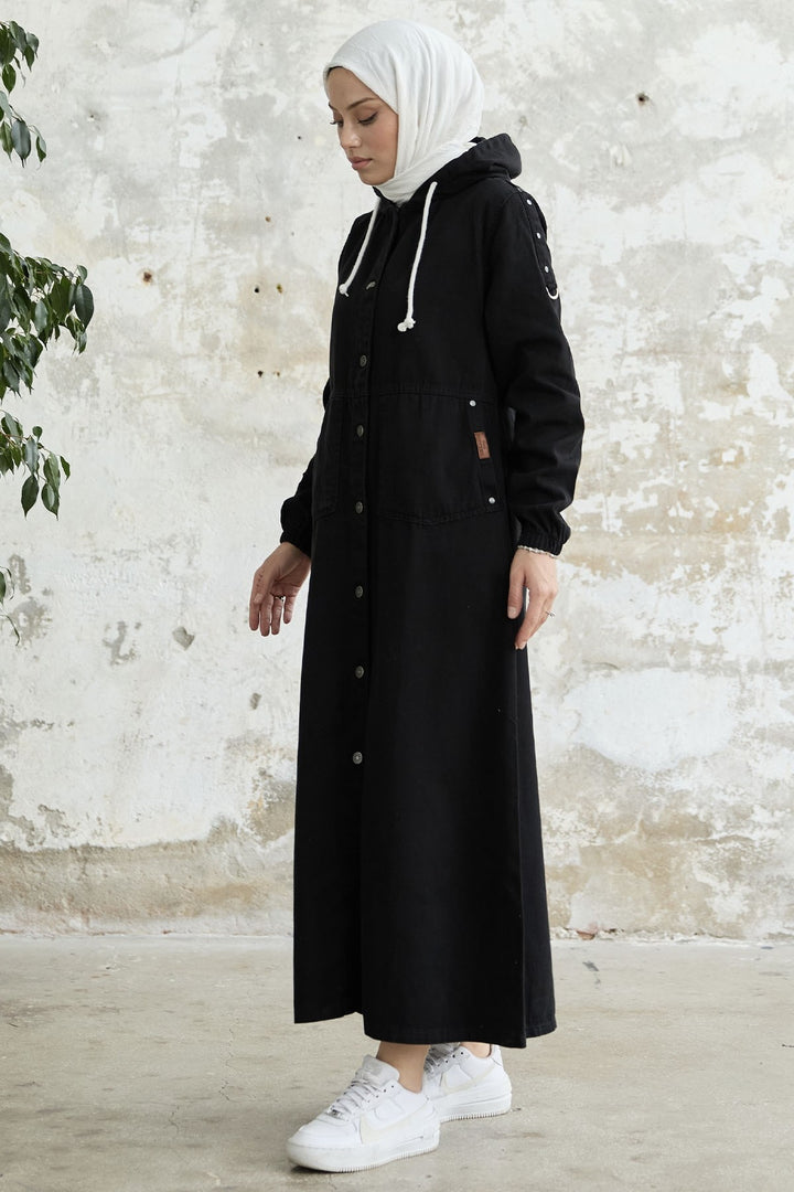 MDS Women Armored Pocket Gabardine Coat - Black - Panevėžys