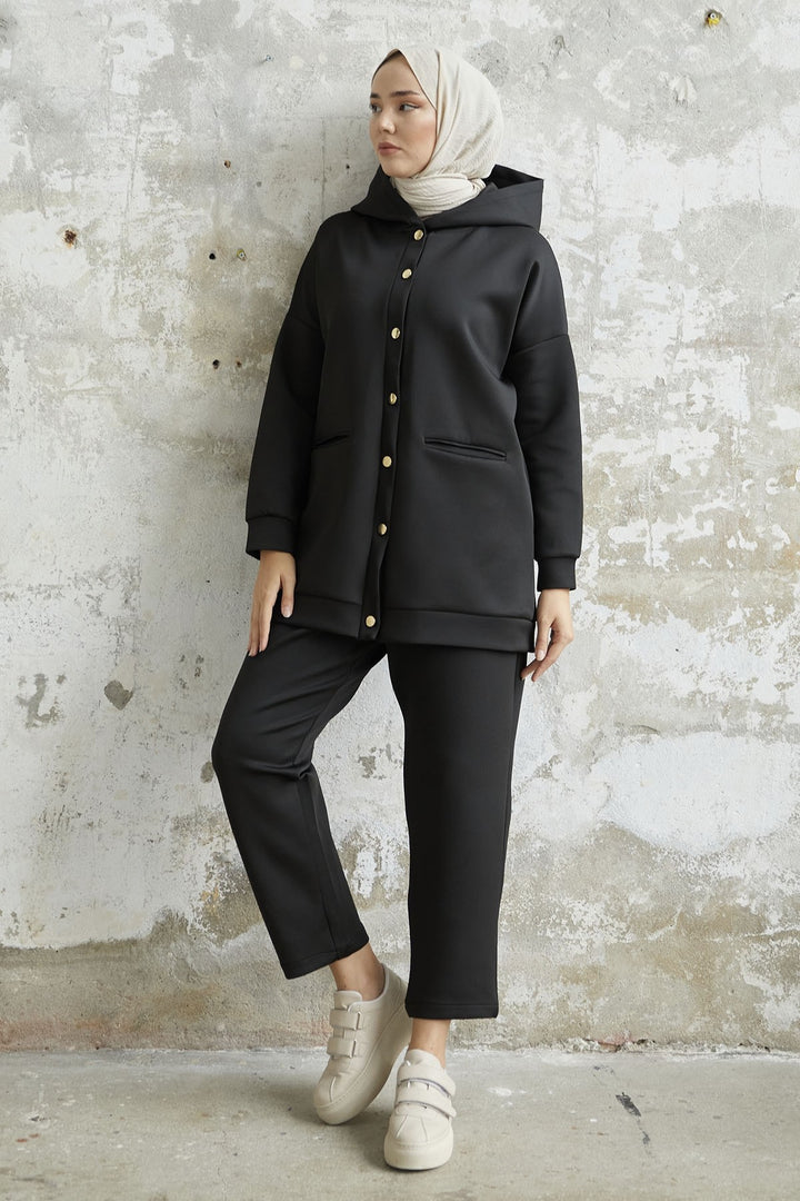 MDS Women Melvina Hooded Scuba Suit with Pockets - Black - Brentwood