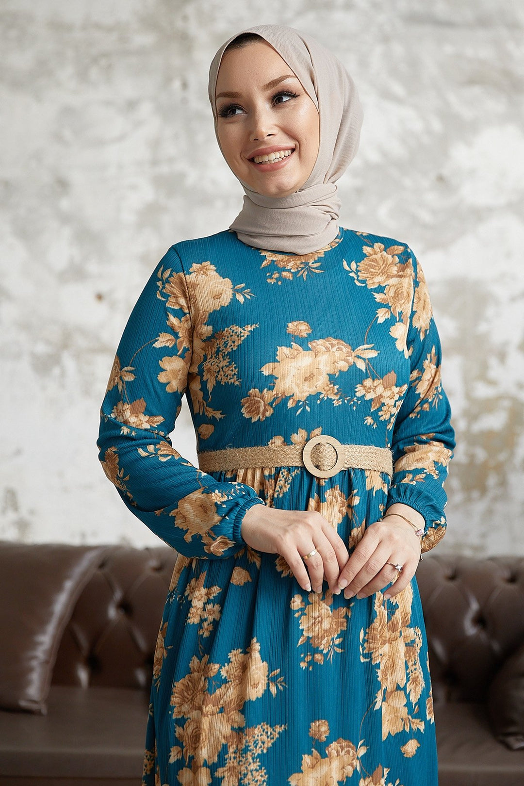 MDS Women Elfina Flowered Straw Belted Dress - Indigo - Aspen Hill