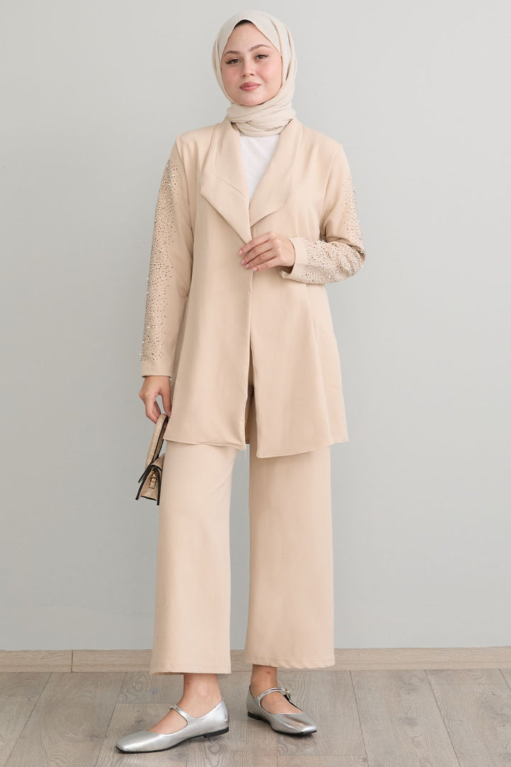 MDS Women Jacketed Pearl Detail Stone Set - Cheltenham