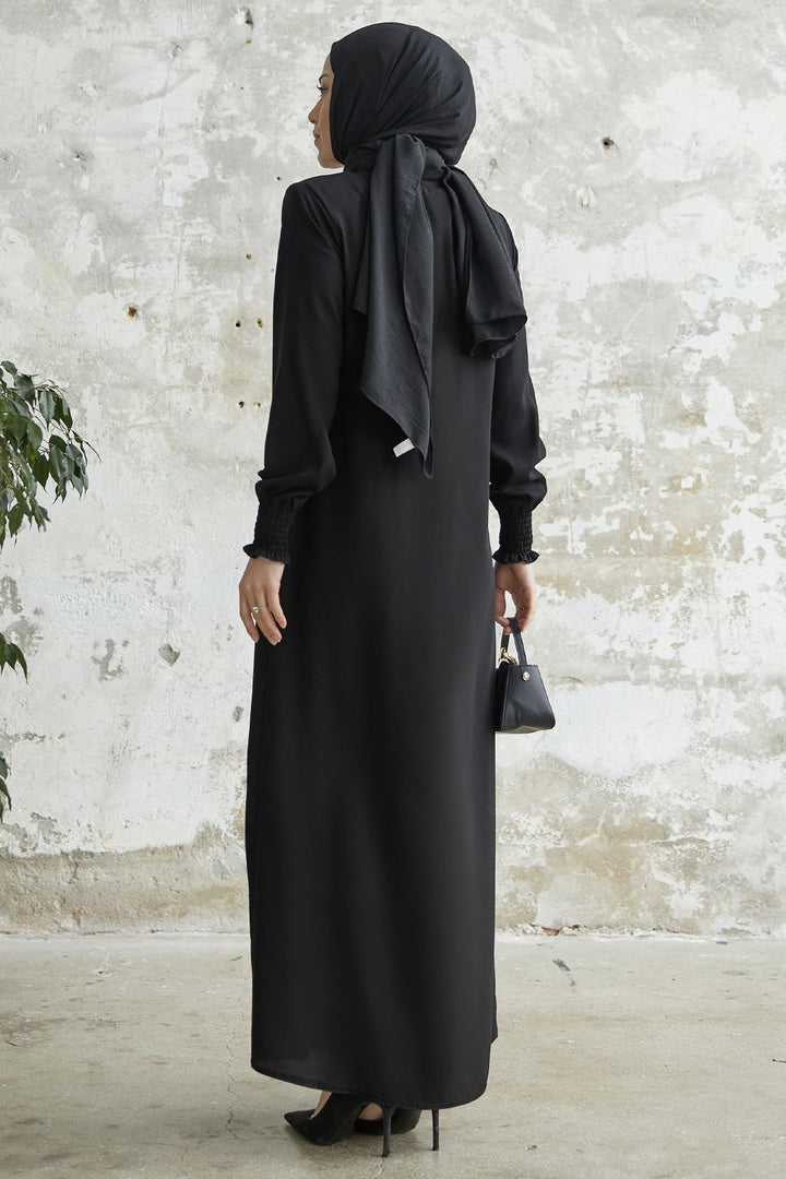 MDS Women Ruffle Flounce Asymmetric Cut Abaya - Black - Egypt Lake-Leto