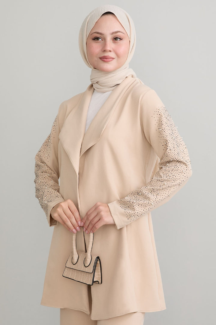 MDS Women Jacketed Pearl Detail Stone Set - Cheltenham