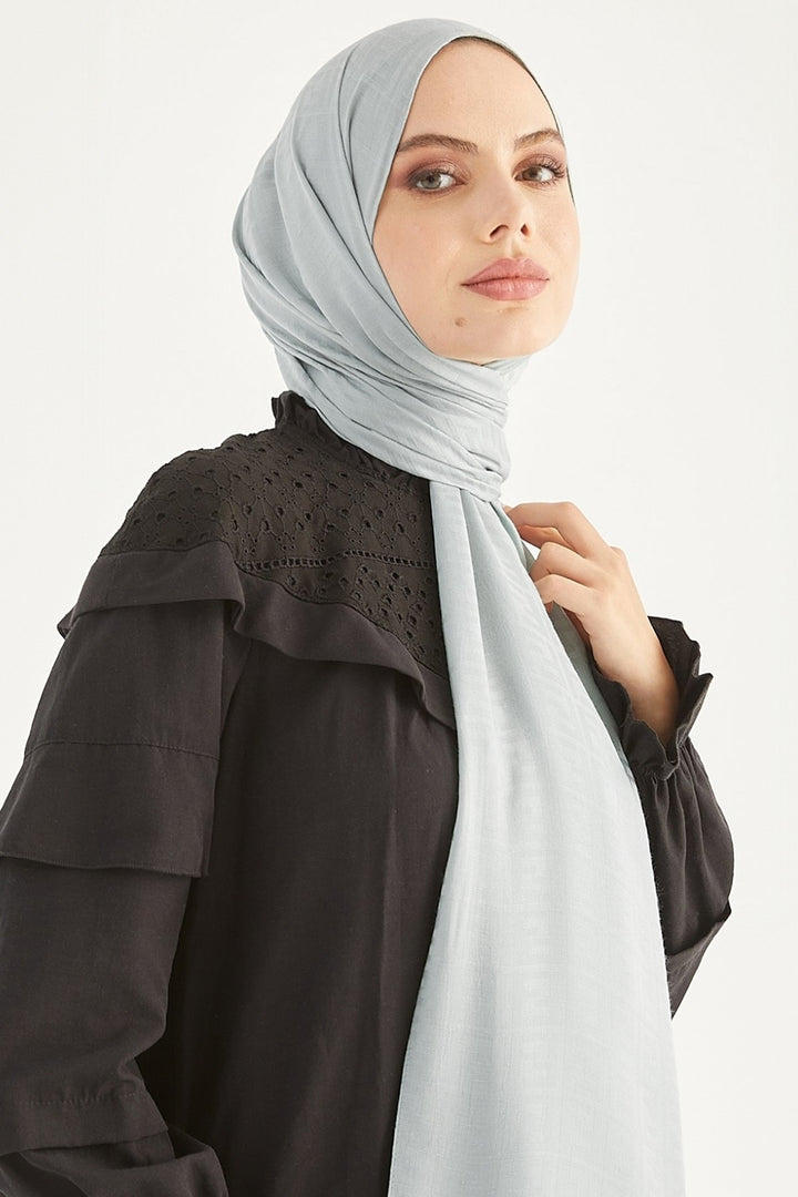 MDS Women Handwoven Jacquard Cotton Scarf - Grey - Long Beach