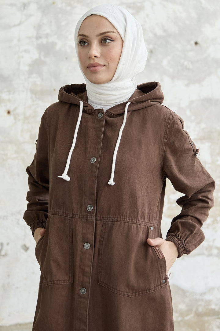 MDS Women Armored Pocket Gabardine Coat - Brown - Velbert