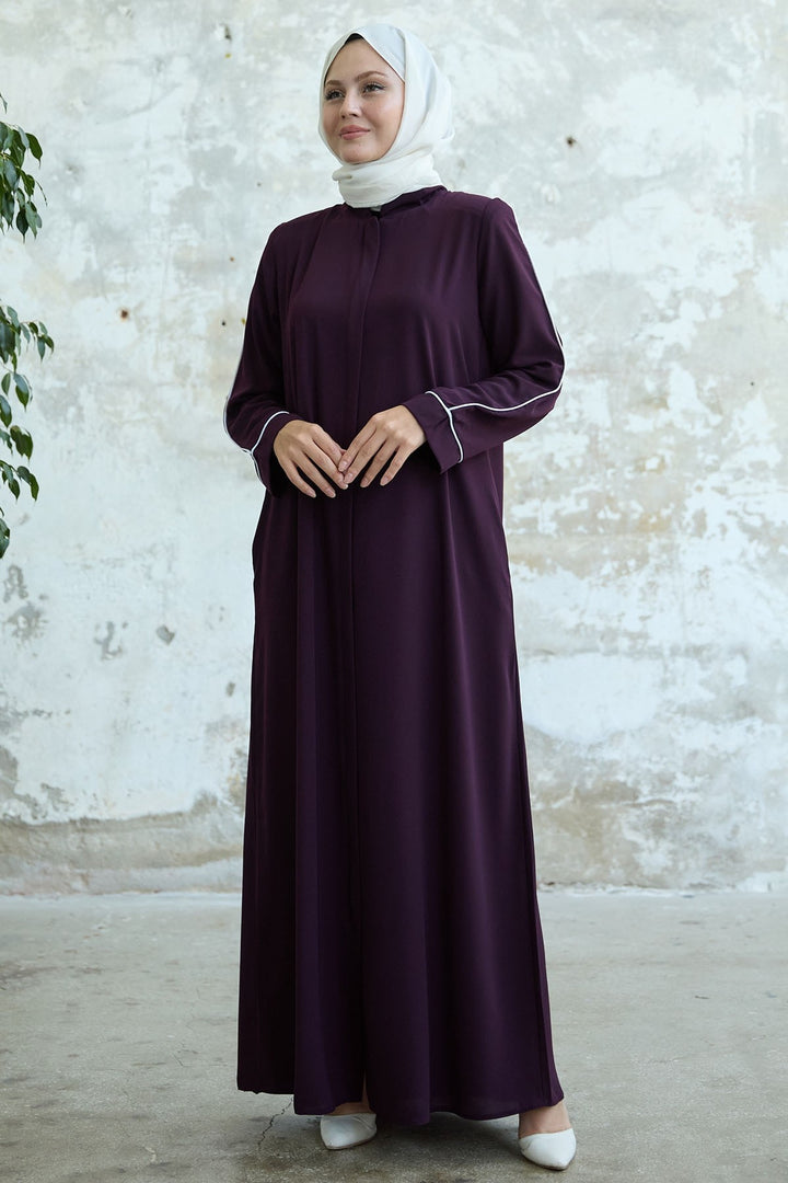 MDS Women Salvia Loose Sleeve Biye Patterned Purple Ferace - Leighton Buzzard