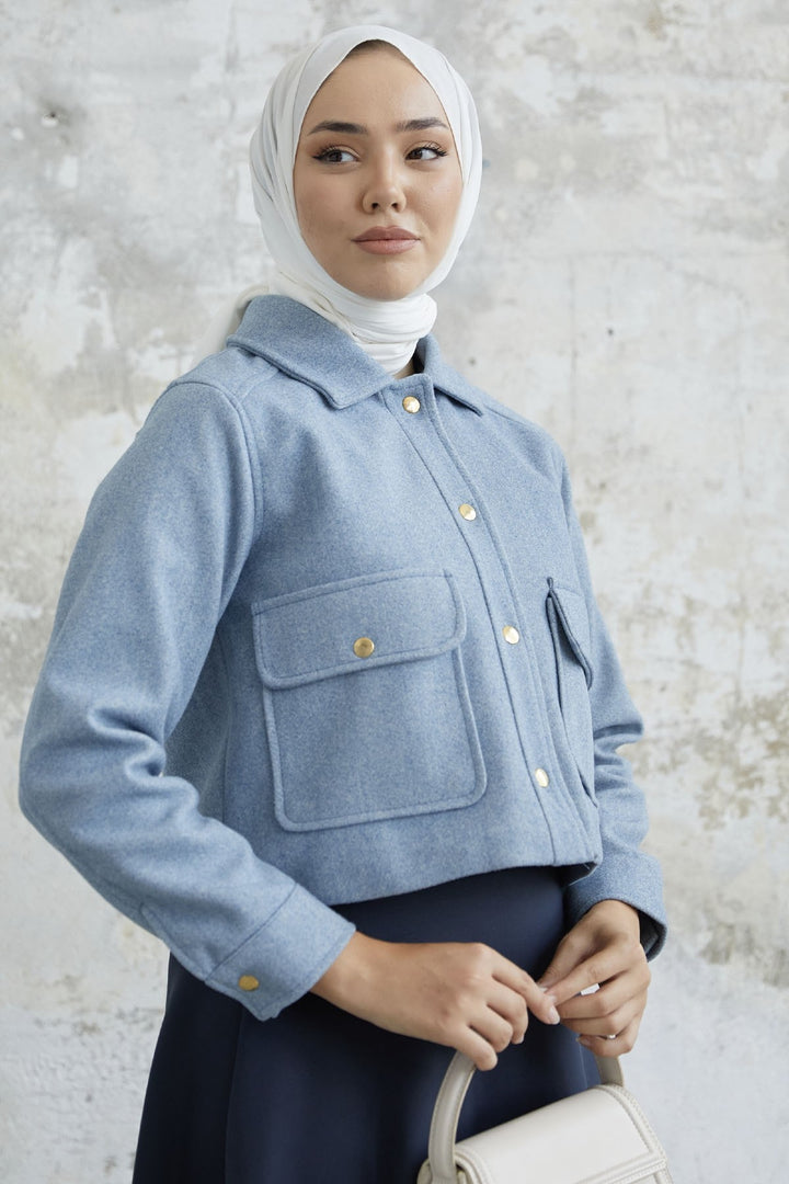 MDS Women Liesa Cover Pocket Cashmere Jacket - Baby Blue - Romford