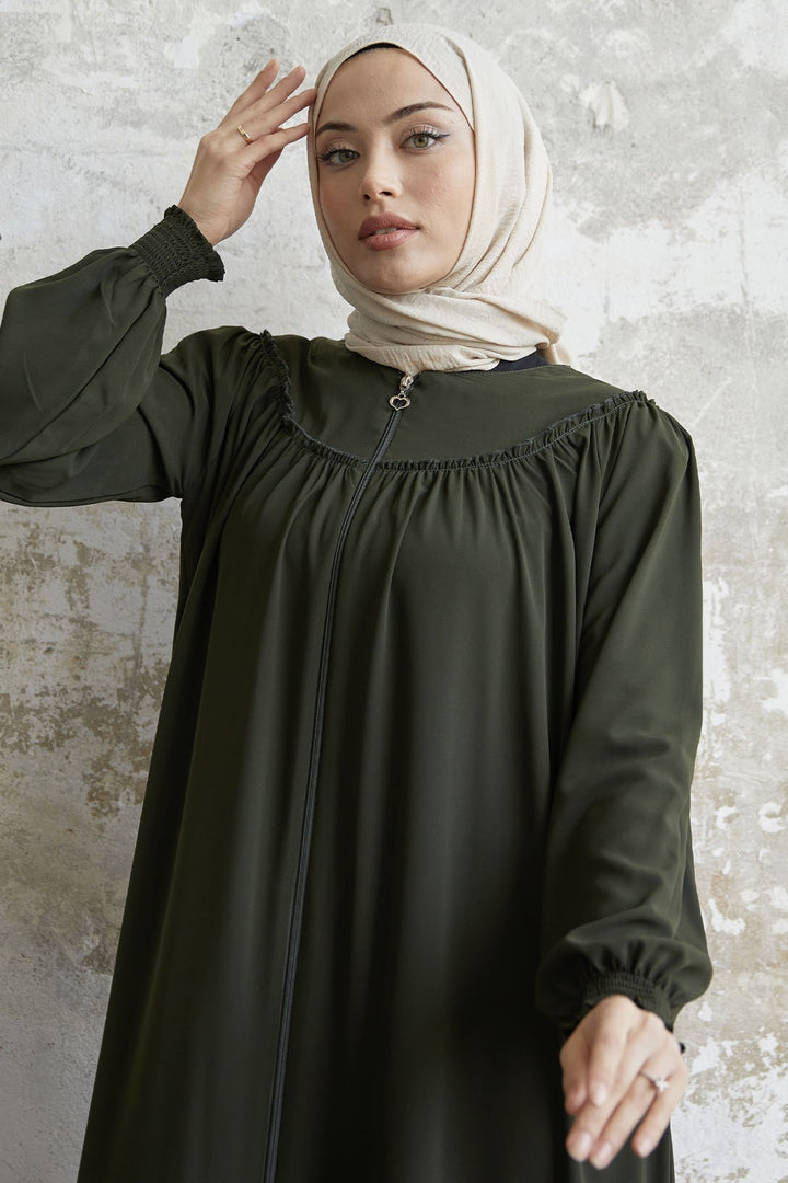 MDS Women Sleeve Tip Ruffled Abaya - Khaki - Ashford