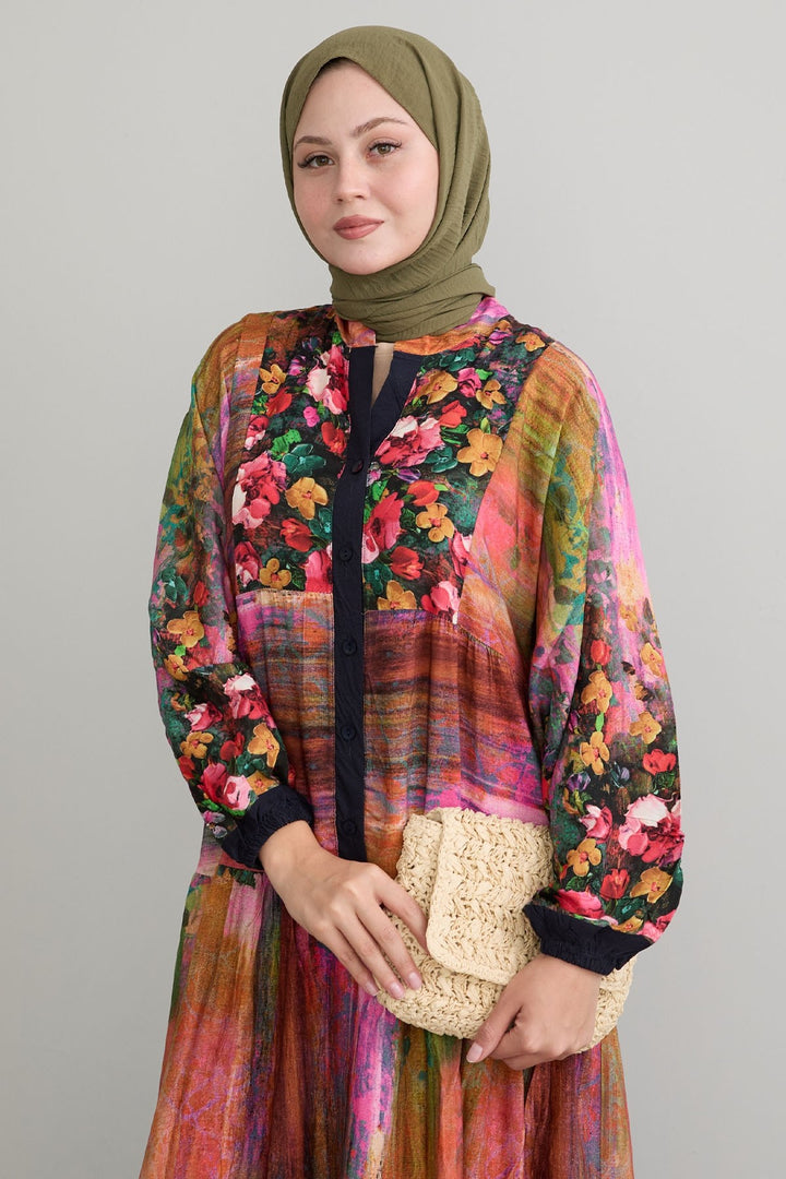 MDS Women Abstract Flowered Black Viscose Dress - Beveren
