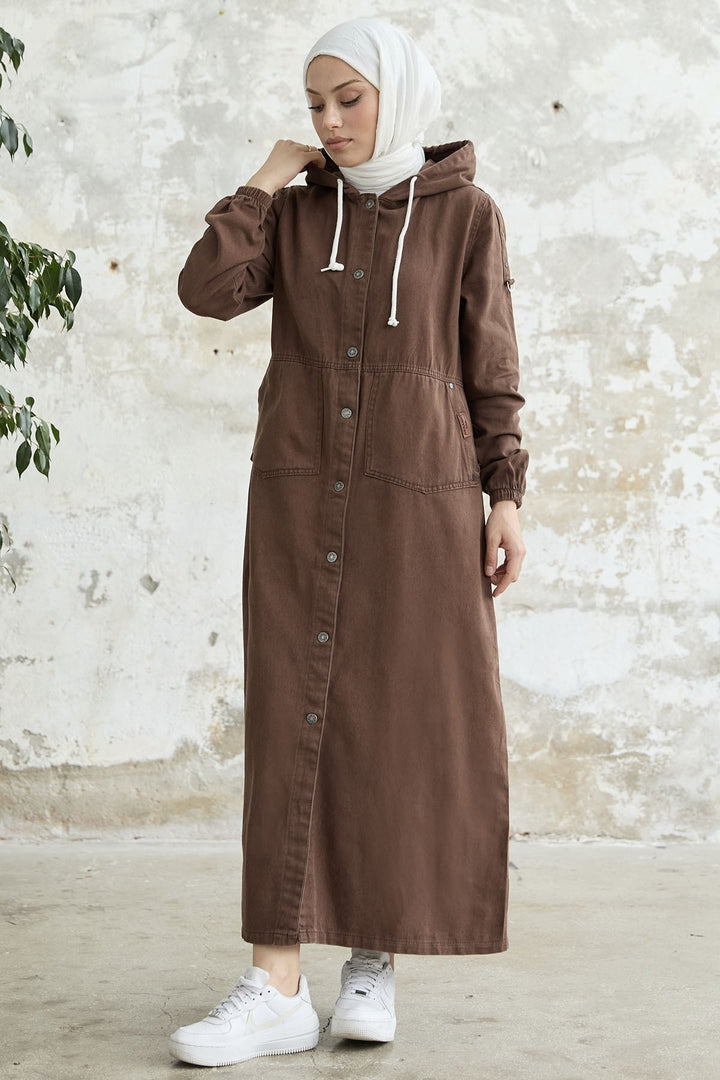 MDS Women Armored Pocket Gabardine Coat - Brown - Velbert