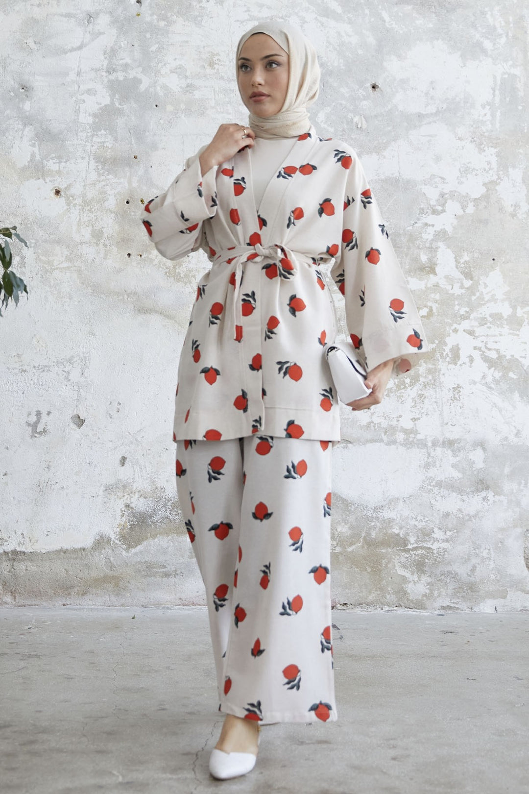 MDS Women Lemon Patterned Kimono Set - Red - Middletown