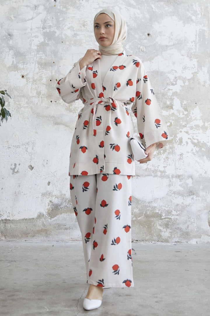 MDS Women Lemon Patterned Kimono Set - Red - Middletown