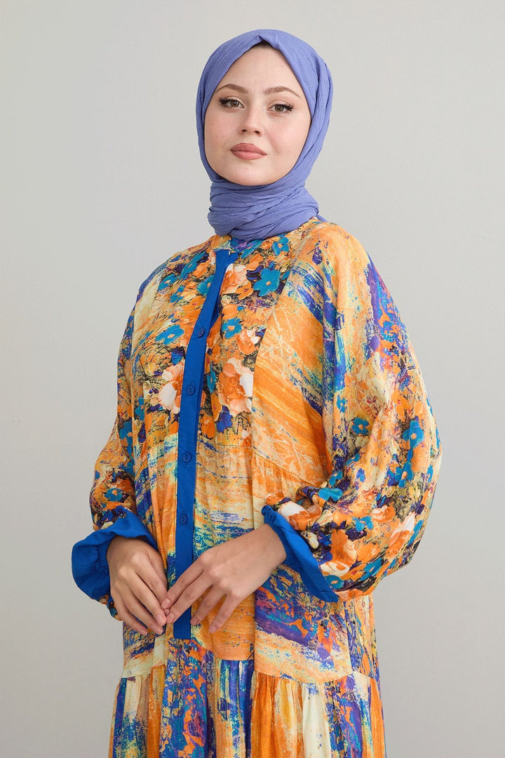 MDS Women Abstract Flower Pot Blue Viscose Dress - Salamanca