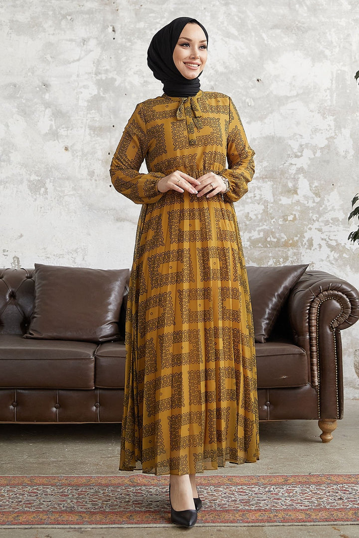MDS Women Luiza Halter Neck Chiffon Dress - Mustard - Idaho Falls
