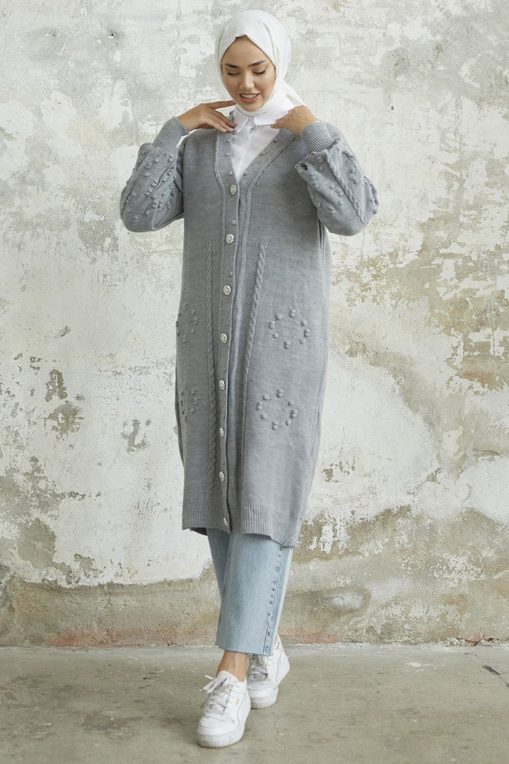MDS Women Lomira Stone Button Detailed Knit Cardigan - Grey - Edmonton