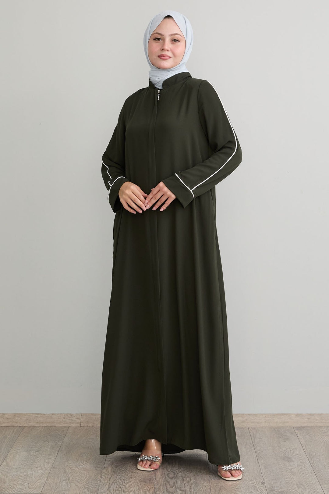 MDS Women Salvia Loose Sleeve Biye Patterned Khaki Ferace - Mankato