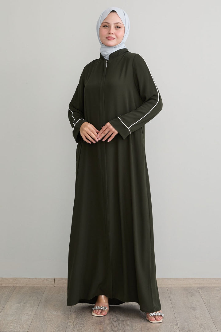 MDS Women Salvia Loose Sleeve Biye Patterned Khaki Ferace - Mankato