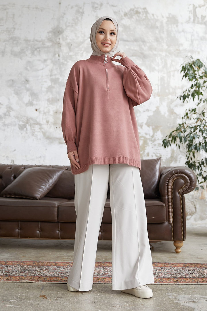 MDS Women Sara Zippered Knit Tunic - Rose Pink - Augusta