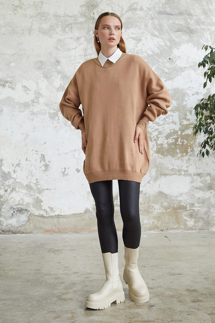 MDS Women Greenhouse Chain Detailed Knit Sweater - Beige - Siena