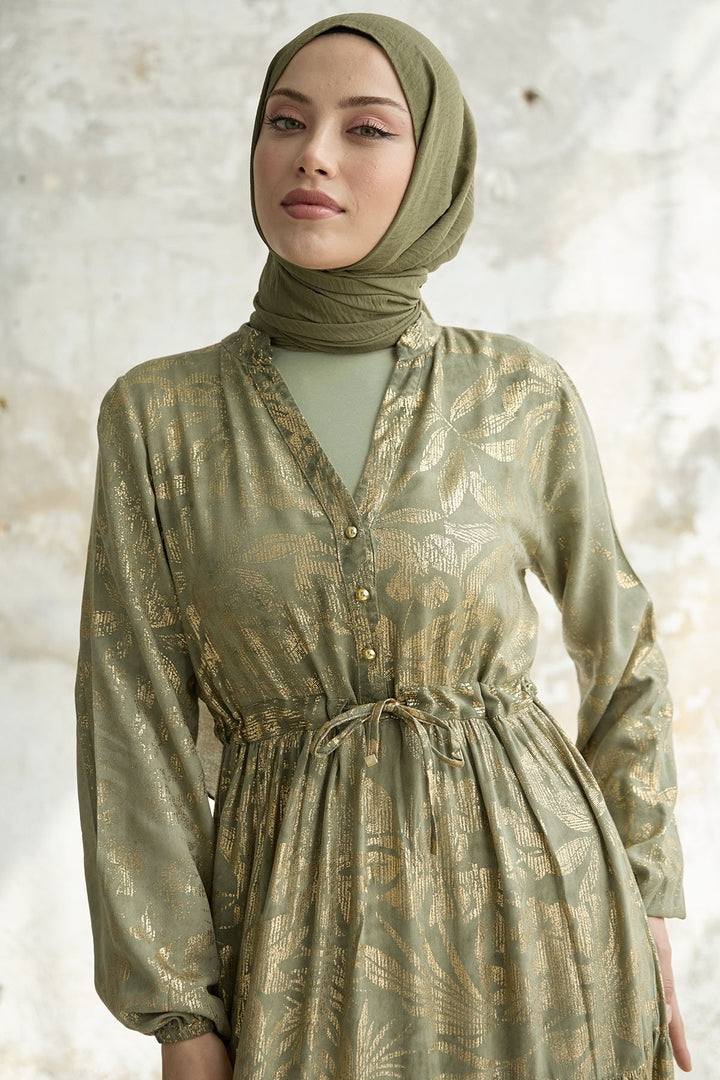 MDS Women Gold Flower Leaf Dress - Mint - Adelaide
