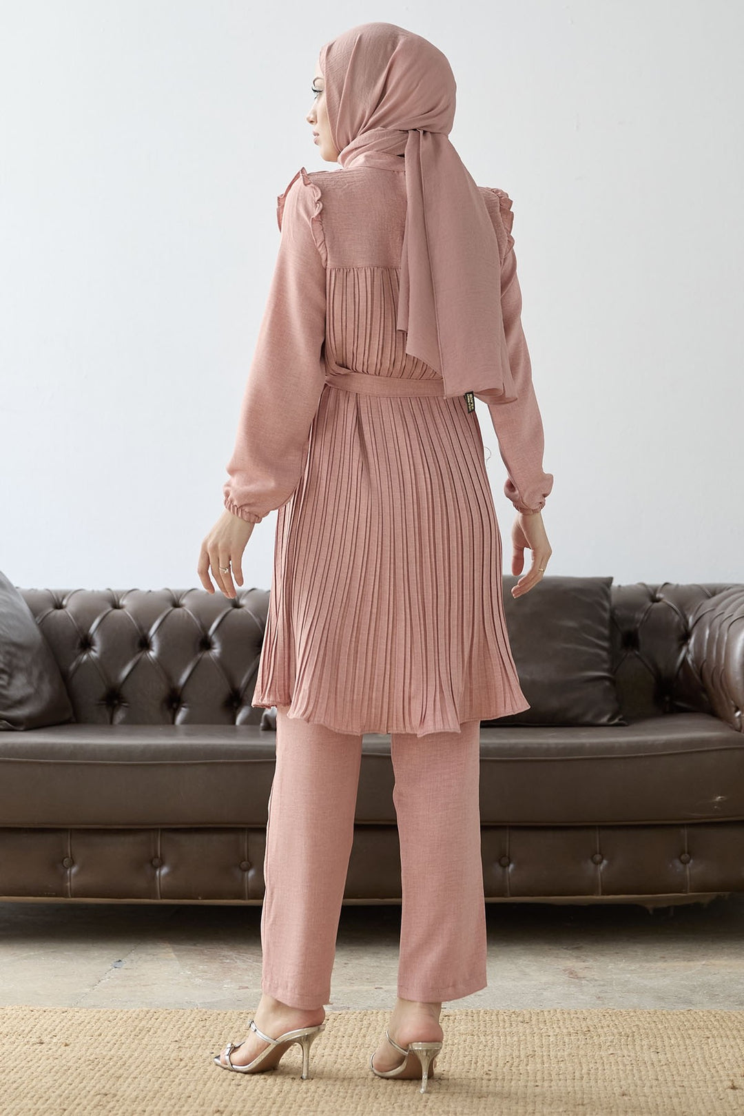 MDS Women Front Pleated Ruffle Detail Set - Powder - Puyallup