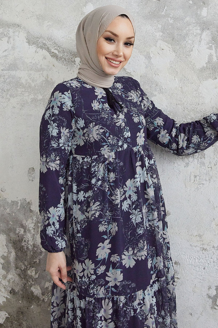 MDS Women Neda Flower Detailed Chiffon Dress - Dark Navy - Lancaster