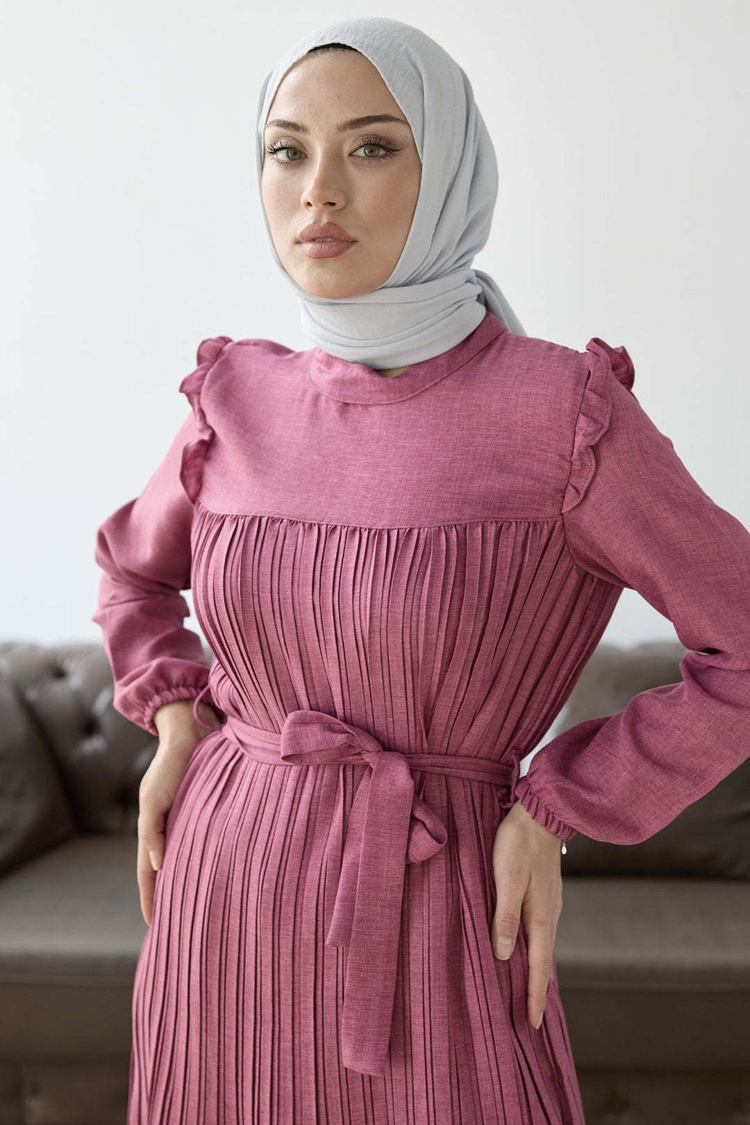 MDS Women Front Pleated Ruffle Detail Set - Fuchsia - Arden-Arcade