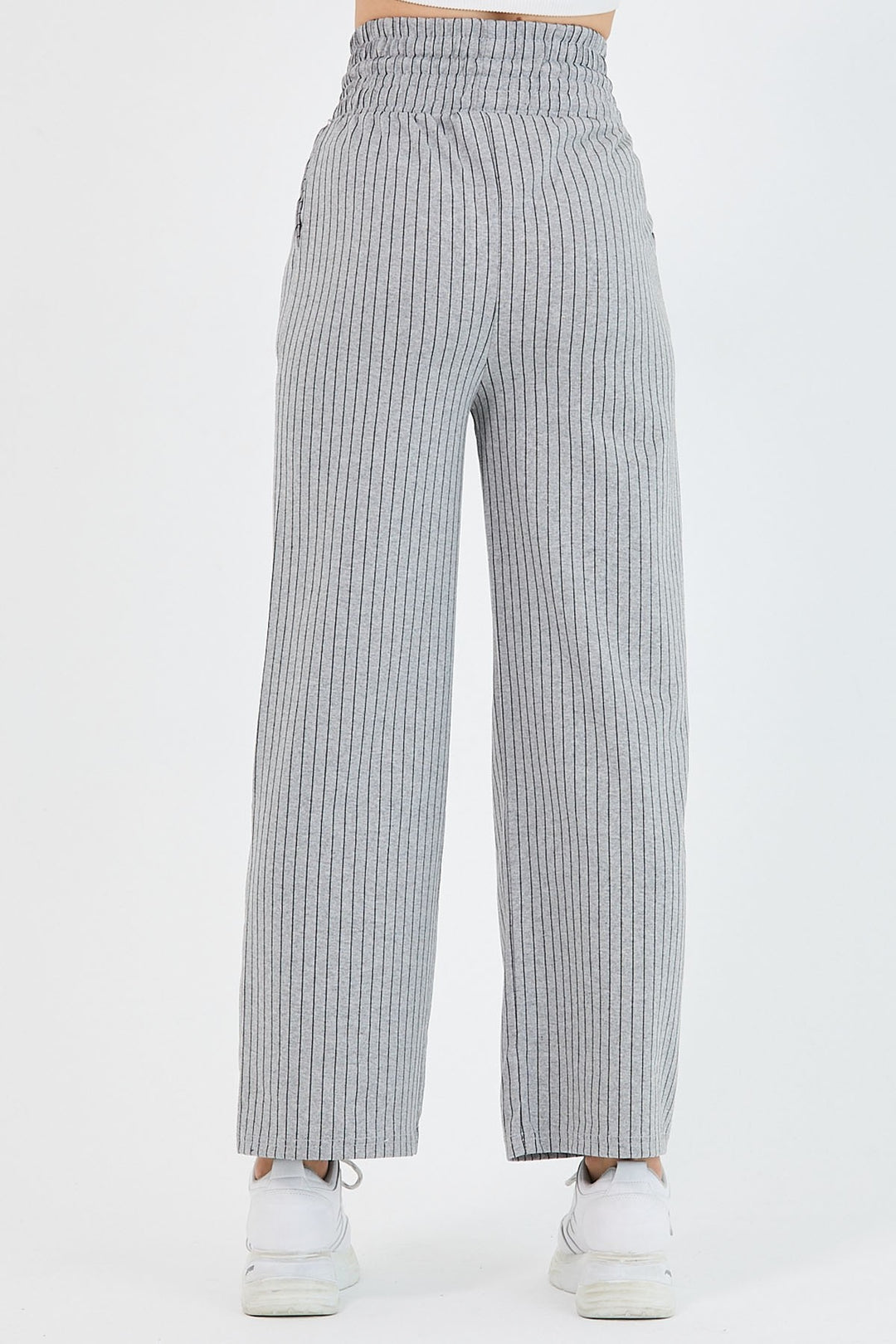 MDS Women High Waist Striped Wide Leg Pants - Grey - Seelze