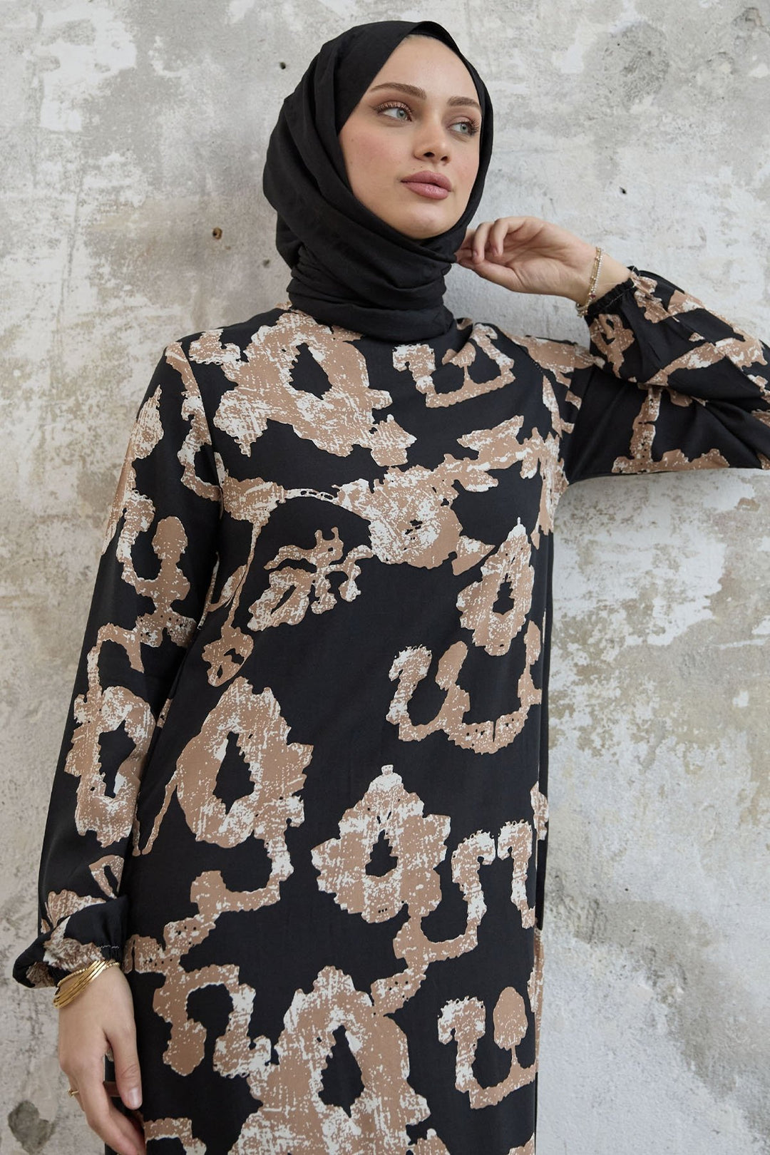 MDS Women Abstract Patterned Viscose Dress - Black - Thornton Heath