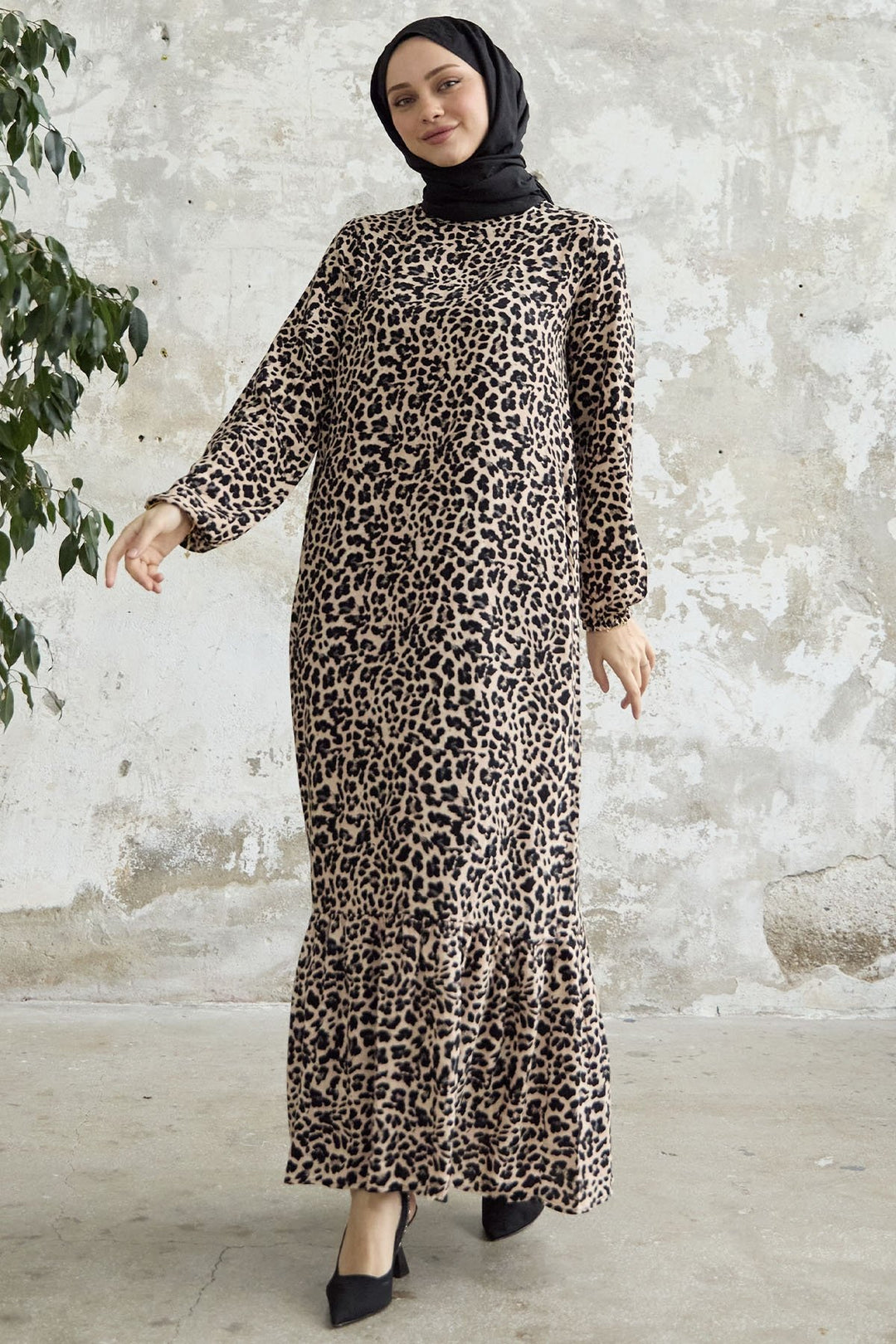 MDS Women 2291 Patterned Viscose Loose Dress - Brown - Rijswijk