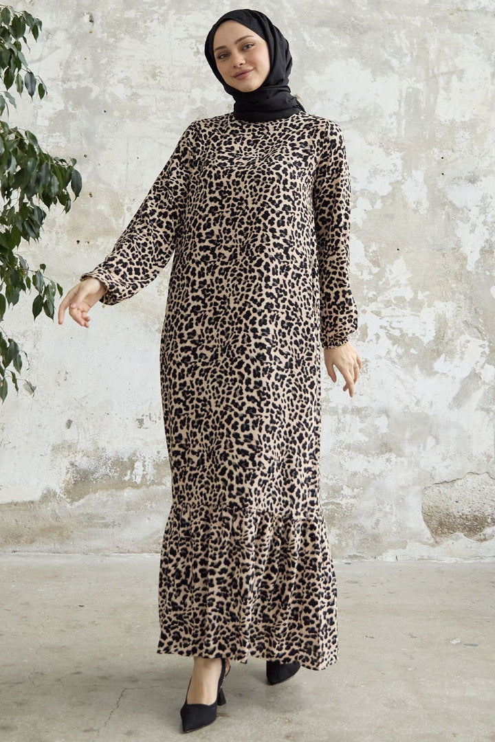 MDS Women 2291 Patterned Viscose Loose Dress - Brown - Rijswijk