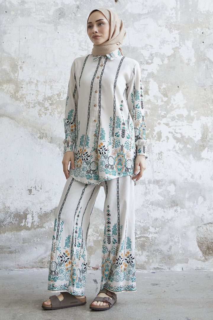 MDS Women Patterned Linen Two-Piece Set - Green - Tamiami