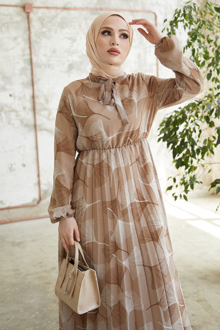 MDS Women Layla Patterned Chiffon Dress - Light Brown - Beja