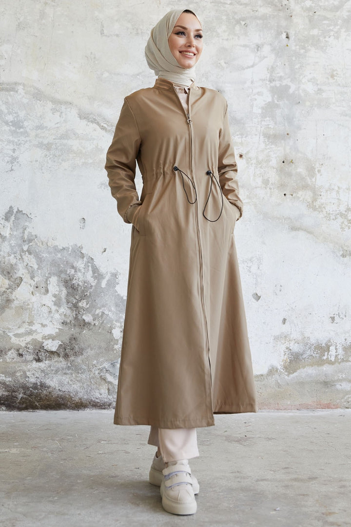 MDS Women Penny Collar Patterned Trench Coat - Beige - Battle Creek