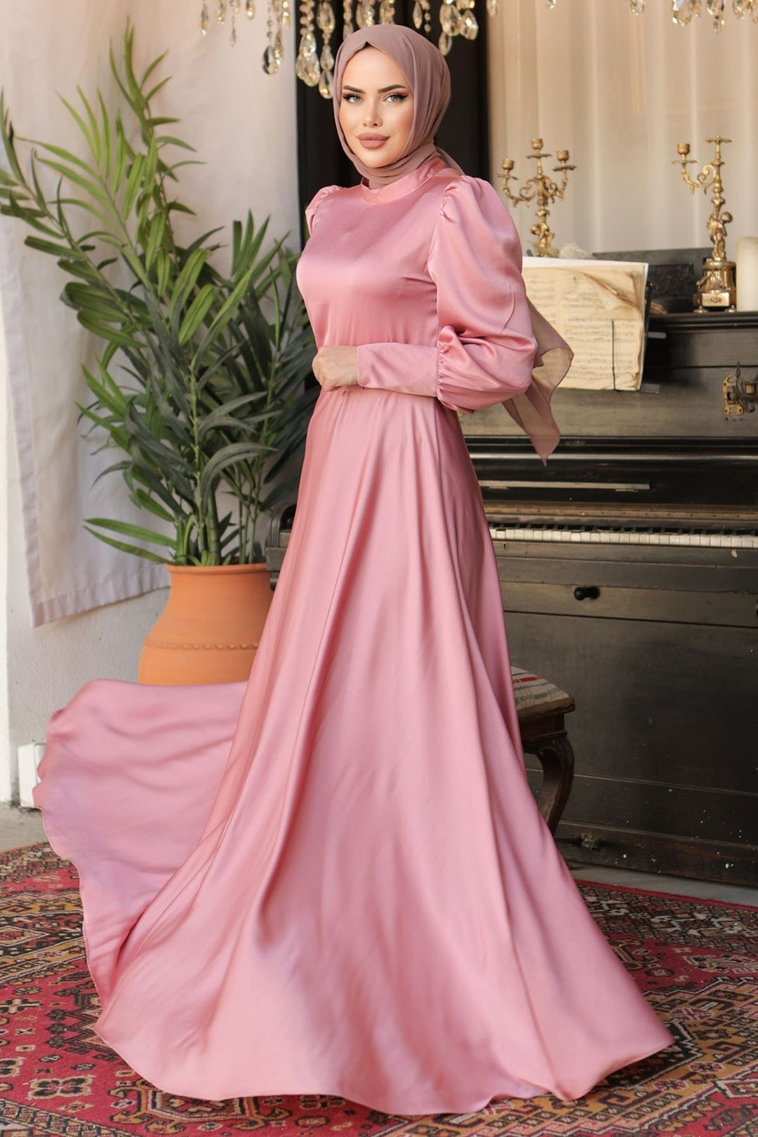 MDS Women Satin Dress with Zippered Sleeve End Rose Dry - Halton Hills