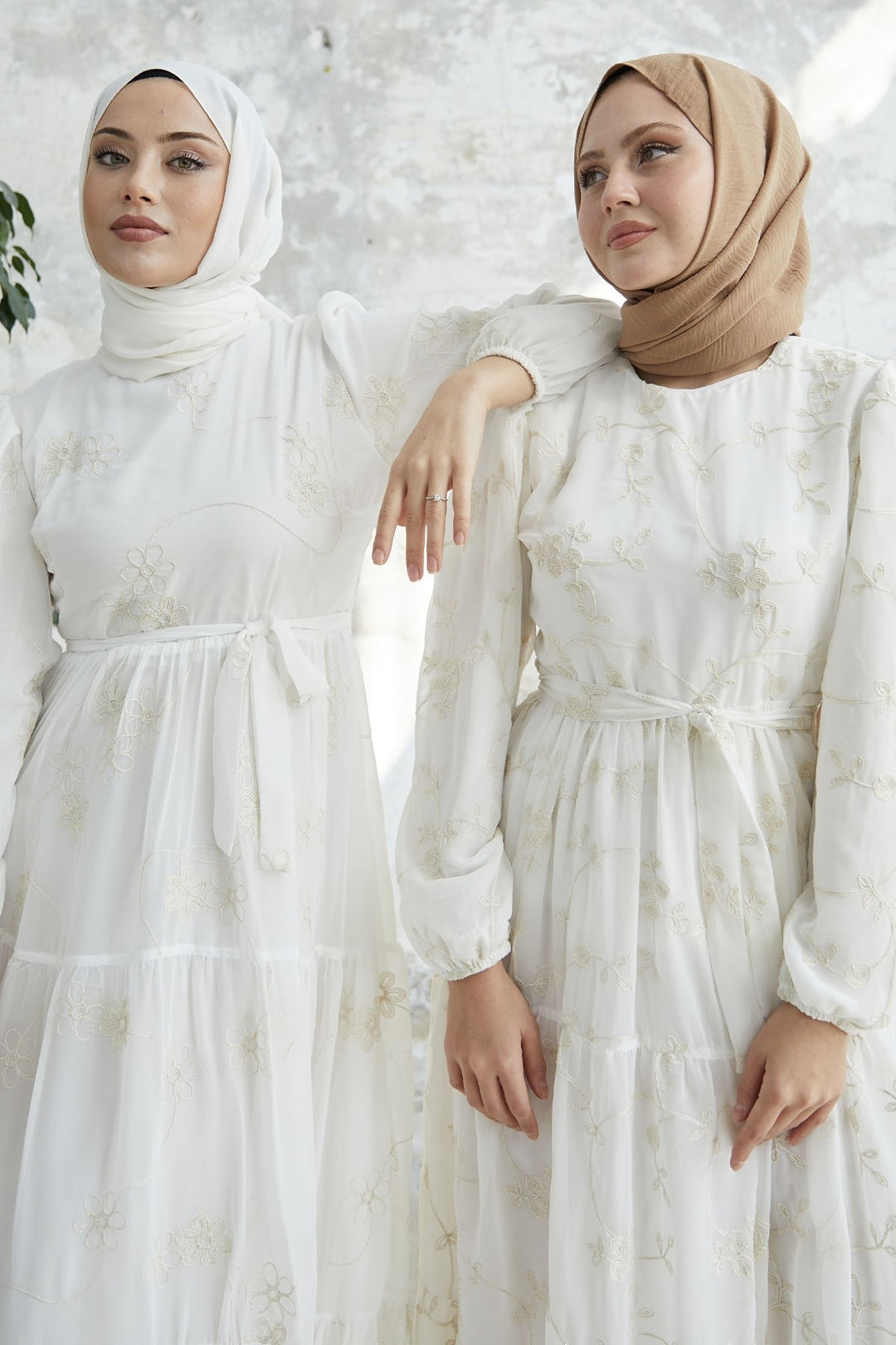 MDS Women Embroidered Ruffled Chiffon Dress - White - Mykolaiv