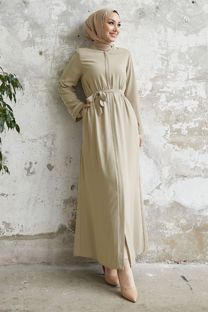 MDS Women Salvia Loose Sleeve Biye Patterned Abaya - Stone - Loreto