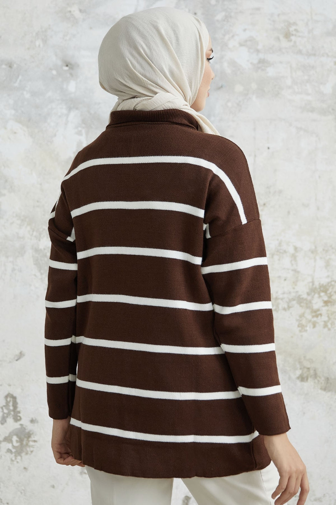 MDS Women Maroya Striped Knit Sweater - Bitter Brown - Peterborough