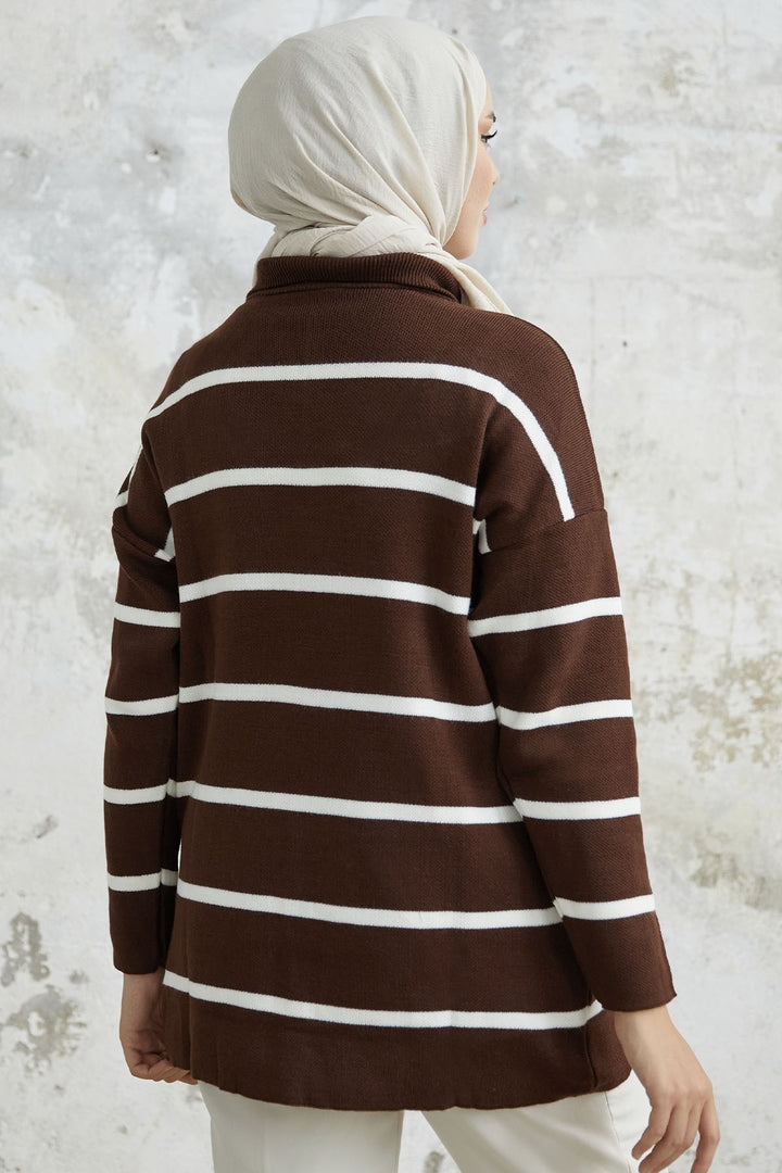 MDS Women Maroya Striped Knit Sweater - Bitter Brown - Peterborough