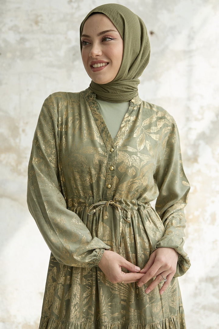 MDS Women Gold Flower Leaf Dress - Mint - Adelaide
