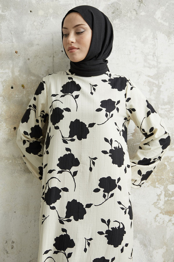 MDS Women Large Flower Pattern Dress - Black - Timişoara