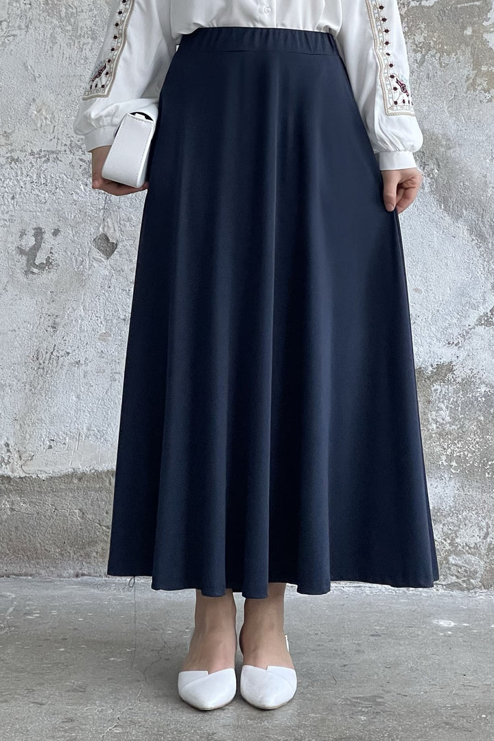 MDS Women Elastic Waist Scuba Skirt - Navy - Riverton