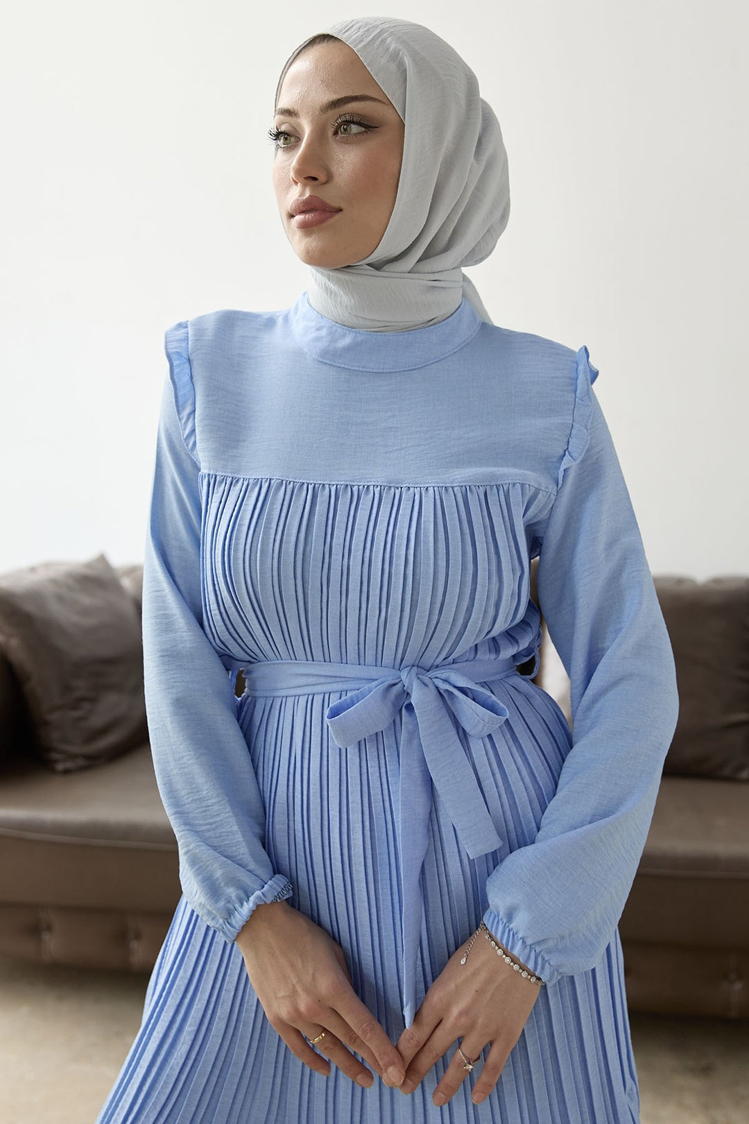 MDS Women Front Pleated Ruffle Detail Set - Baby Blue - Évry