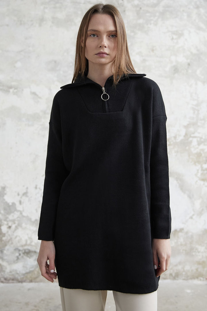 MDS Women Remy Zippered Sweater - Black - Pakenham