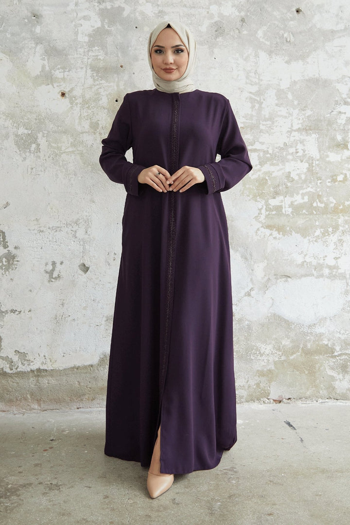 MDS Women Full-Length Stone Detailed Abaya - Purple - Torremolinos