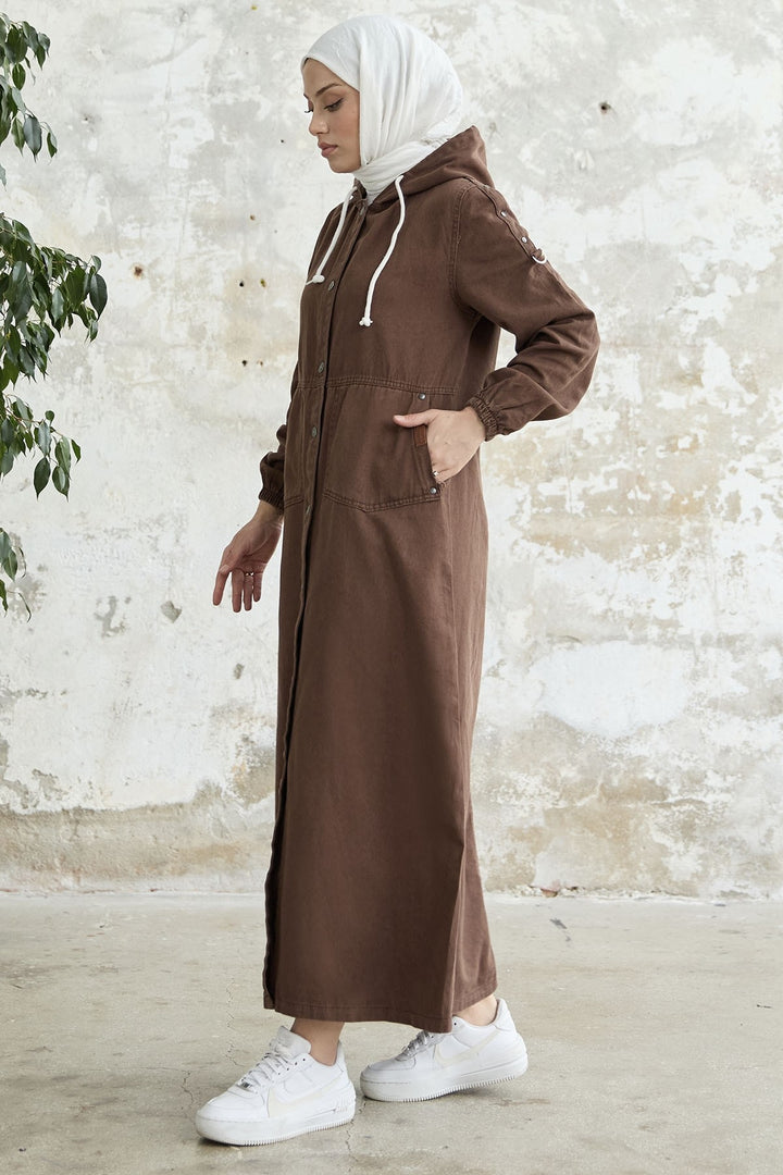 MDS Women Armored Pocket Gabardine Coat - Brown - Velbert